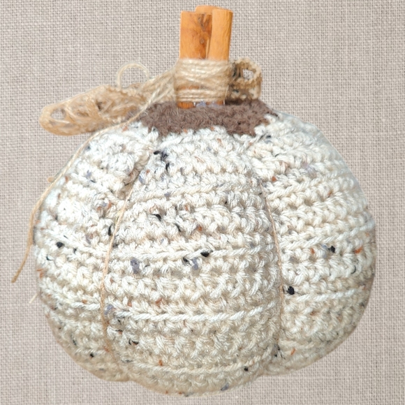 Handmade Crochet Neutral Fall Pumpkin Farmhouse Decor - Picture 4 of 6